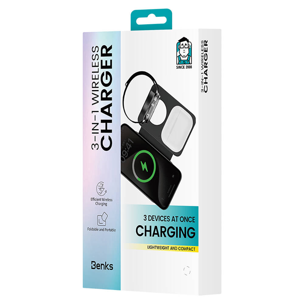 Benks W12-01 Telefon&Akıllı Saat&Kulaklık İçin 15W 3in1 Katlanabilir Magnetik Kablosuz Şarj Standı Benks W12-01 Telefon&Akıllı Saat&Kulaklık İçin 15W 3in1 Katlanabilir Magnetik Kablosuz Şarj Standı